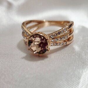 18K Rose Gold Plate Real Swarovski Crystals Champgne Women Ring Size 7